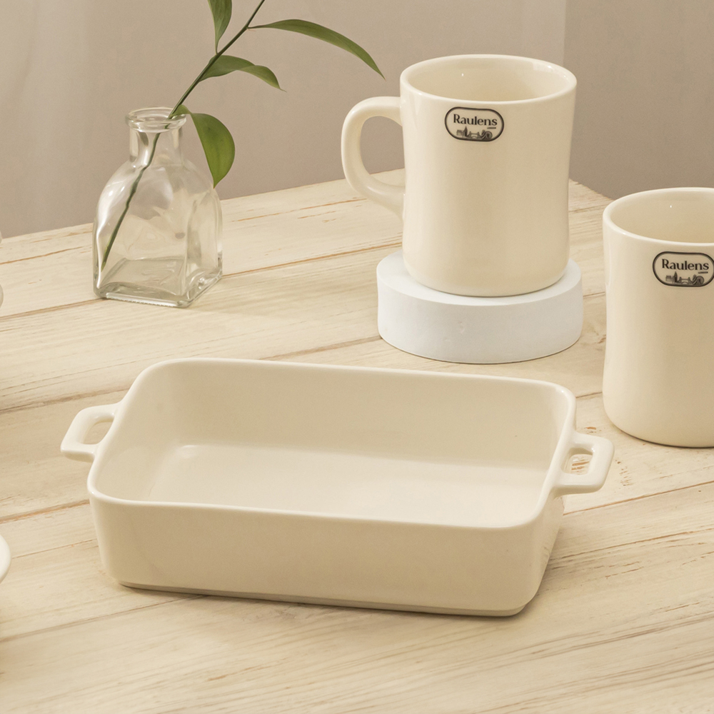 로렌스 크림화이트 양손 사각 그라탕기 도자기 오븐용기 파스타
