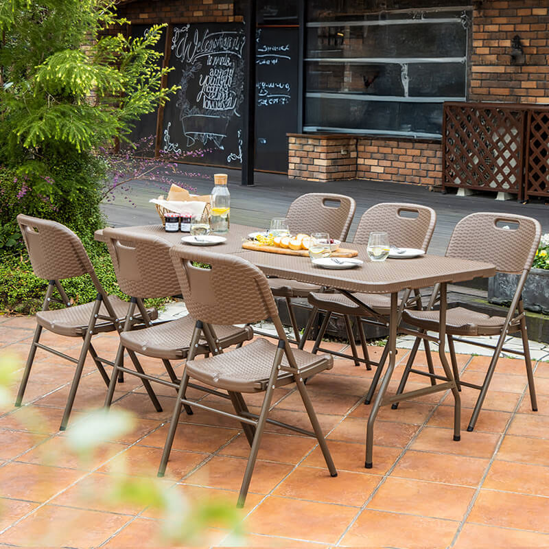 가든테일스 6인용 접이식 브로몰딩 야외테이블세트 라탄 디자인 테라스 카페 정원 야외테이블