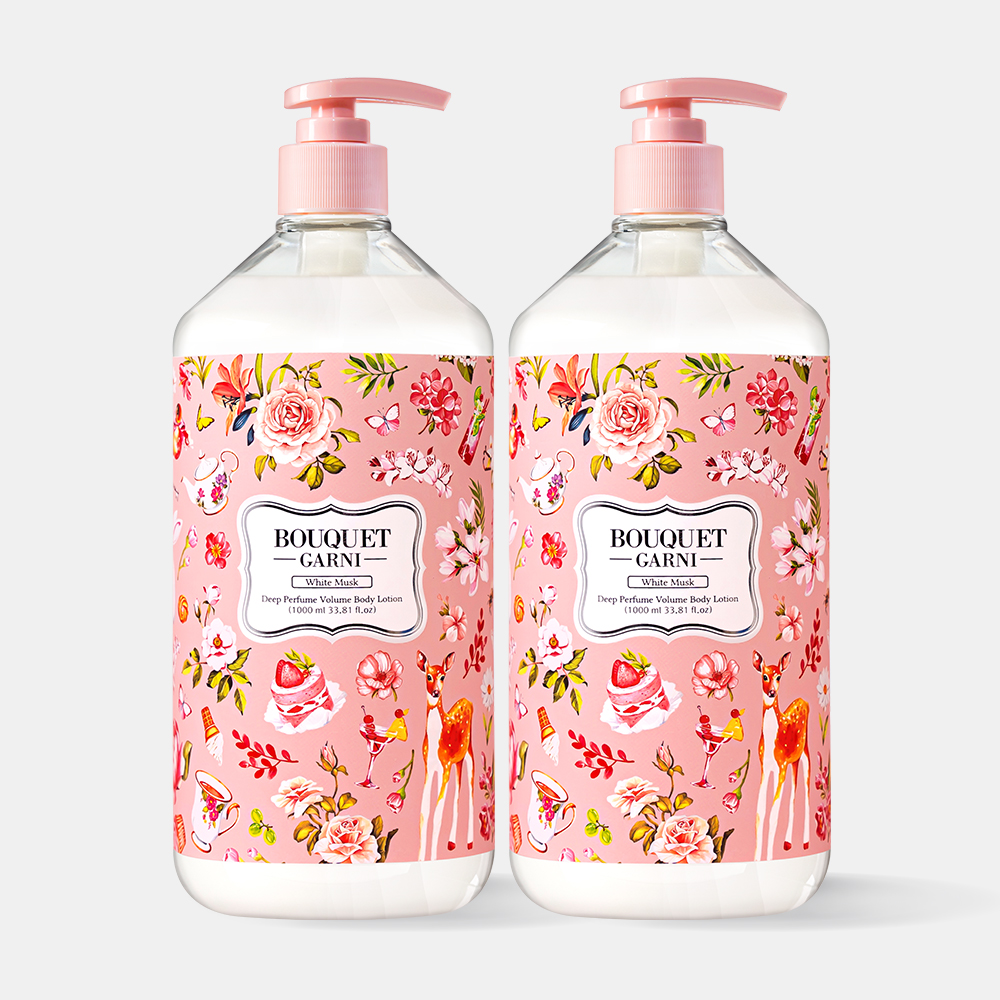 [2개] 부케가르니 딥퍼퓸 볼륨 바디로션 1,000ml 대용량 고보습 퍼퓸 화이트머스크 향 제품 이미지