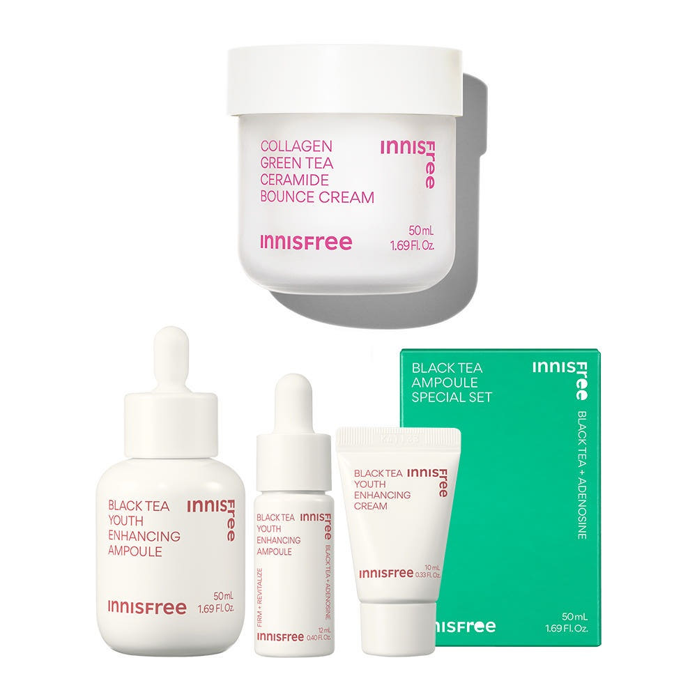 이니스프리 콜라겐 2종세트 콜라겐 그린티 세라마이드 탄력장벽 크림 50mL + 블랙티 유스 인핸싱 앰플 대용량 단품 세트 이미지 3