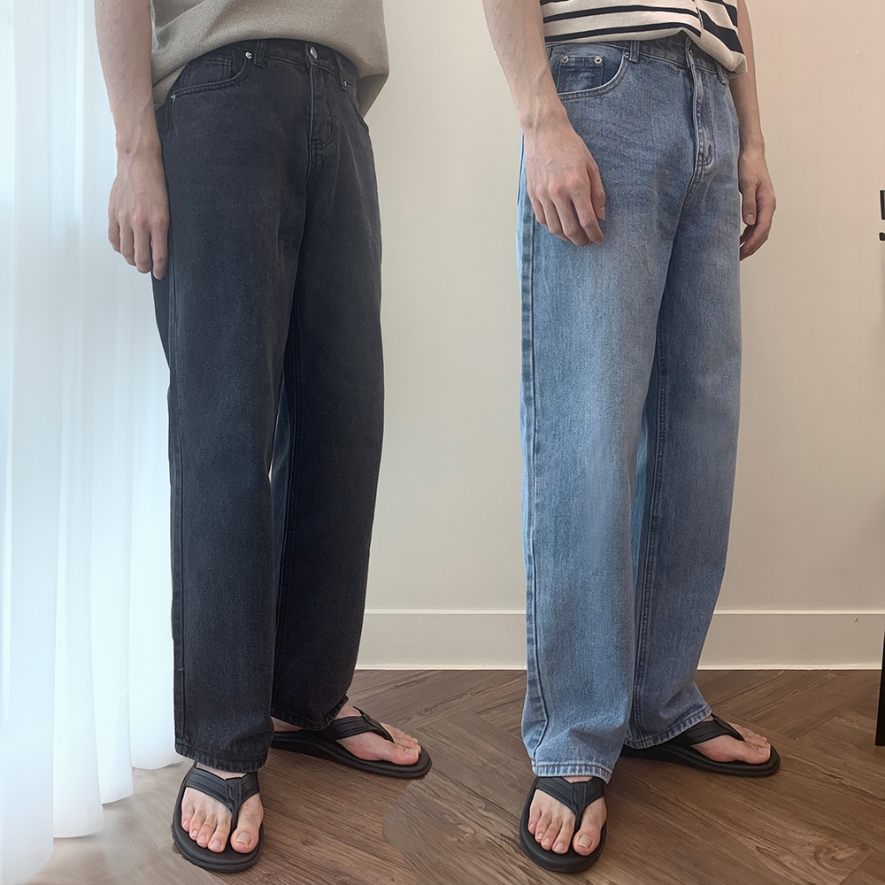 1+1 남자청바지 남자 와이드 청바지 통 흑 연청바지 - 상품 이미지