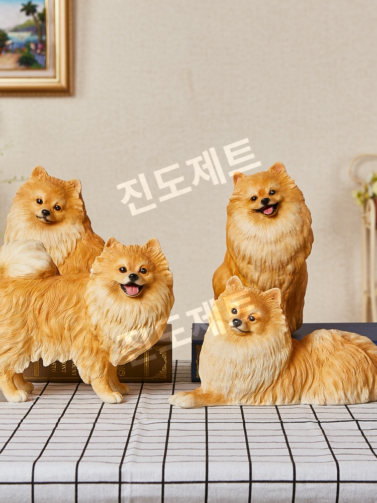 포메라니안 조각상 장식품 동물 동상 인형 피규어 모형 1813 화이트 - 상세 이미지 2