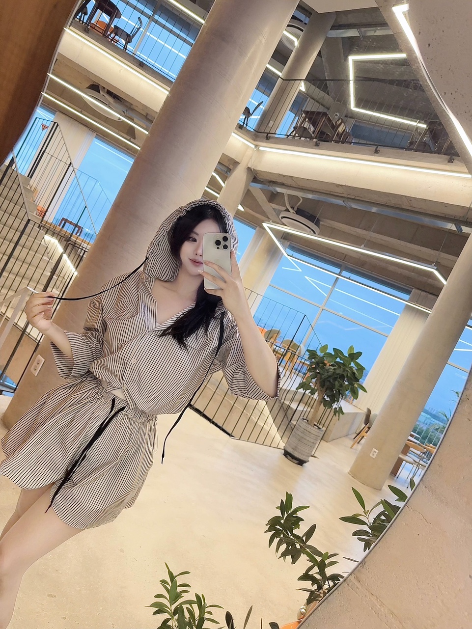 [장마룩추천!] 레인젤 7부 비즈 스트라이프 후드 숏팬츠 세트 상세 이미지 6