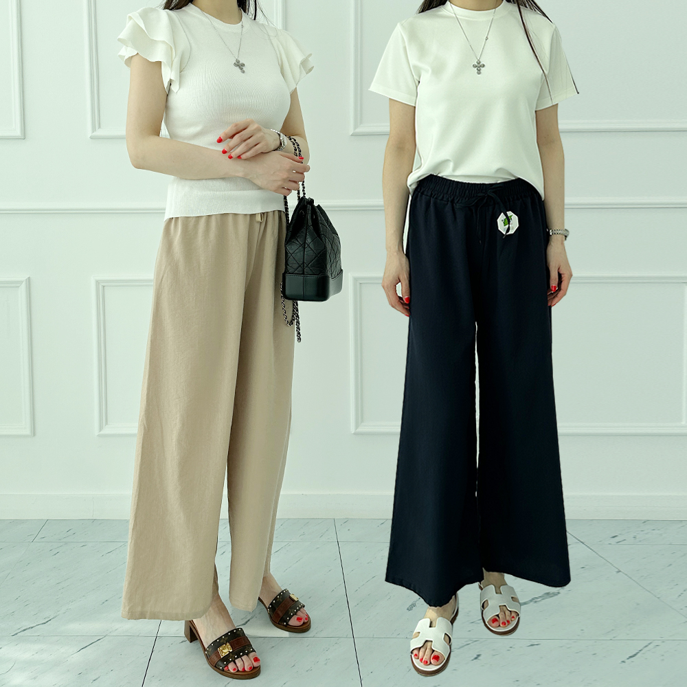 1+1 인견바지 린넨와이드팬츠 키작녀바지 8부 - 상품 이미지