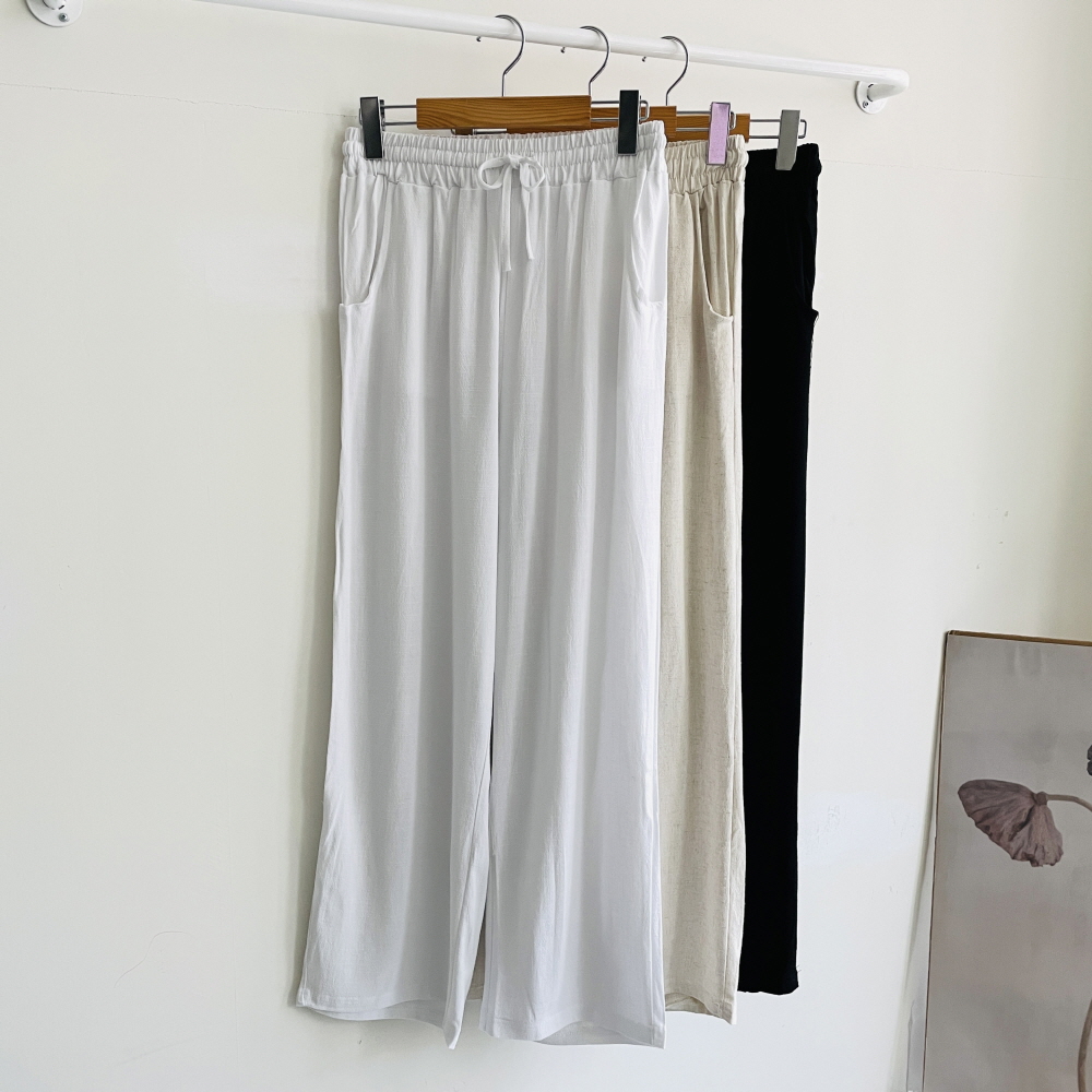 린넨와이드팬츠 린넨통바지 냉장고바지 찰랑 밴딩 팬츠