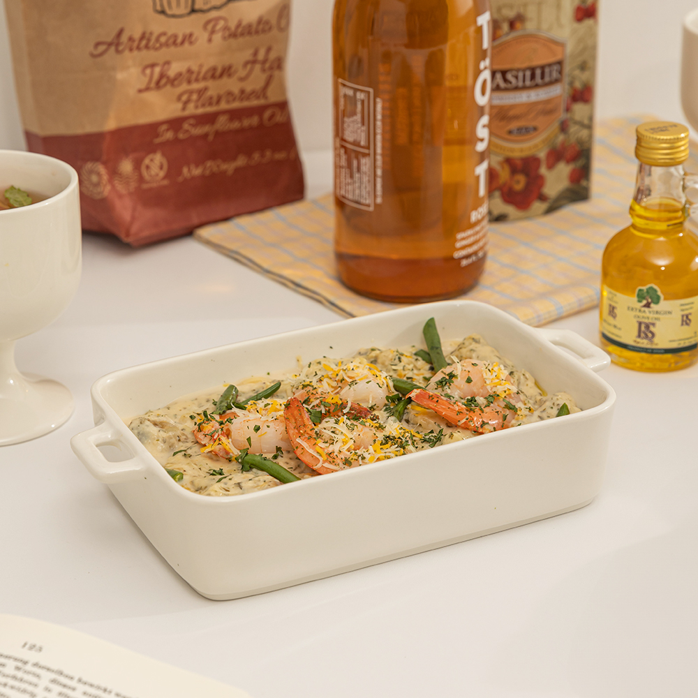 로렌스 크림화이트 양손 사각 그라탕기 도자기 오븐용기 파스타