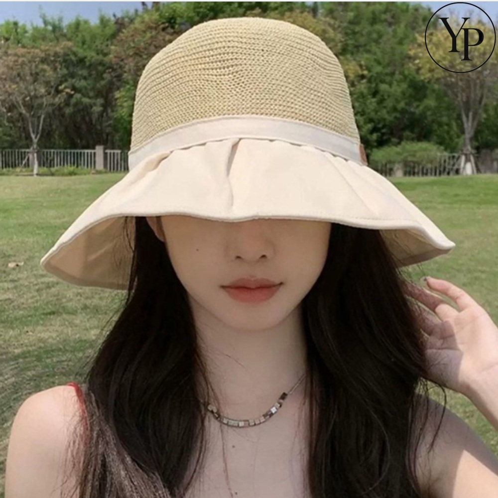 여성 와이드 썬캡 모자 밀짚 자외선차단 휴양지 코디 바캉스 챙넓은 햇볕가리개 창모자