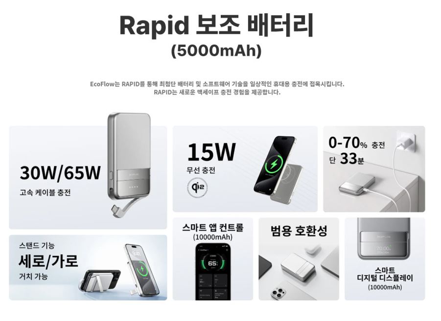 에코플로우 보조배터리 라피드 5000mAh 맥세이프 미니 고속 충전 무선 - 상세 이미지 4