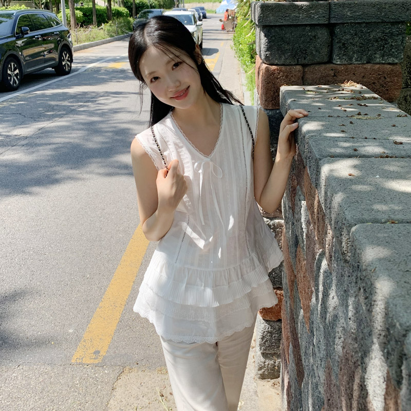 리본 프릴 레이스 캉캉 블라우스 bs8196 - 상세 이미지 2