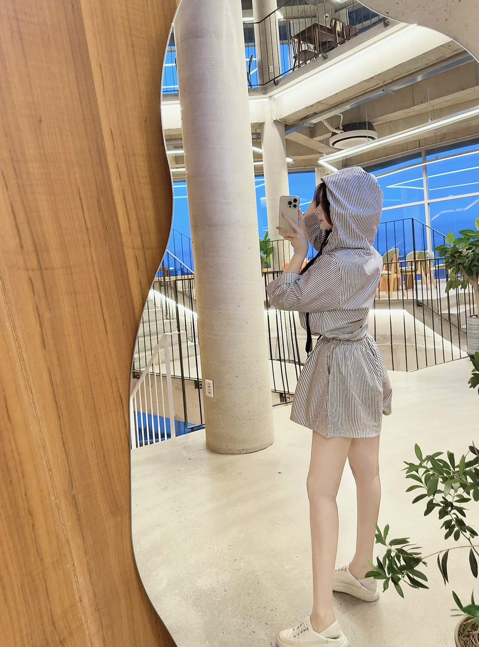 [장마룩추천!] 레인젤 7부 비즈 스트라이프 후드 숏팬츠 세트 상세 이미지 10