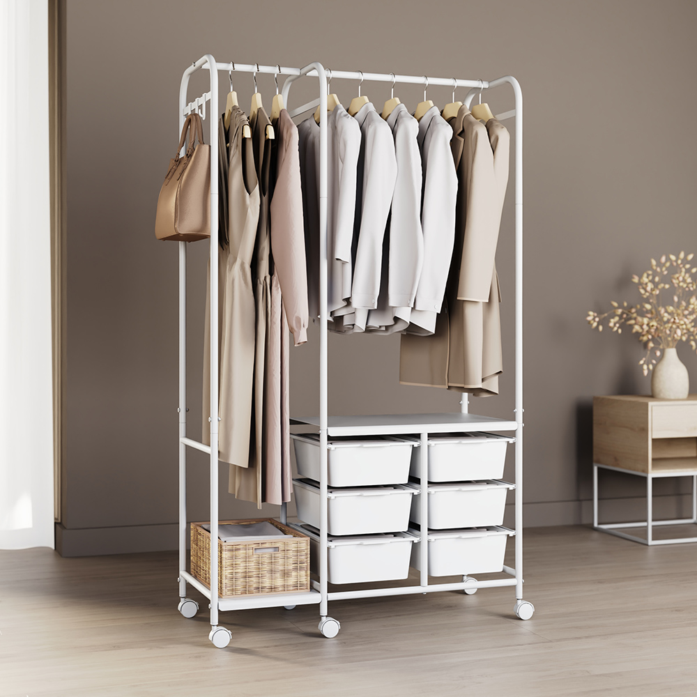 무베즈 수납형 이동식행거 드레스룸 고정식 스탠드 행거 기본형