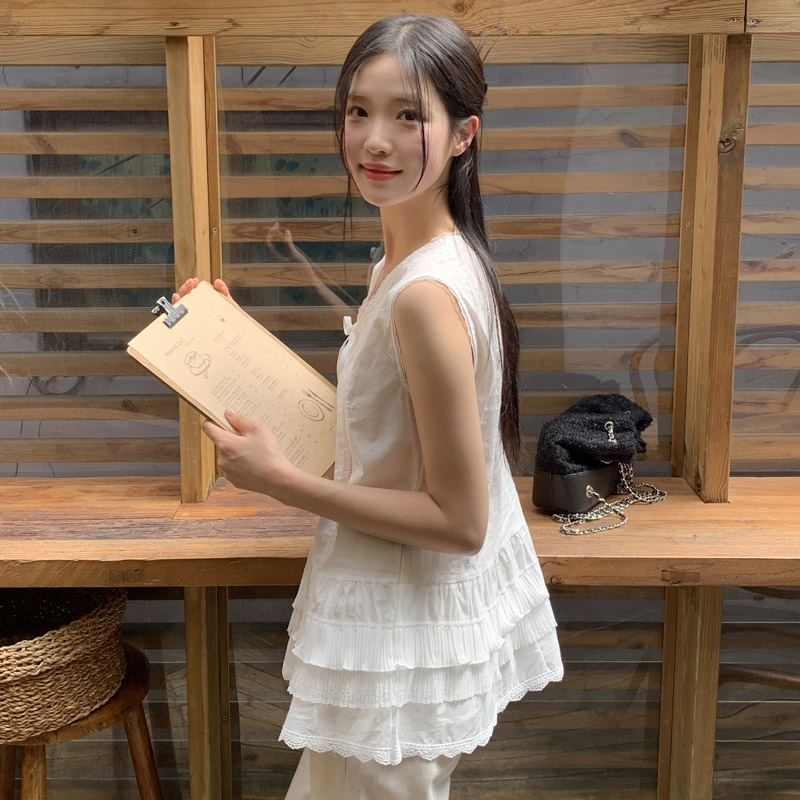 리본 프릴 레이스 캉캉 블라우스 bs8196 - 상세 이미지 4