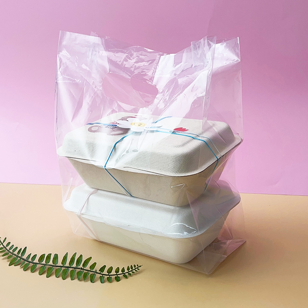 손잡이 비닐봉투 투명 도시락 배달 포장 PE 비닐 봉투 100p