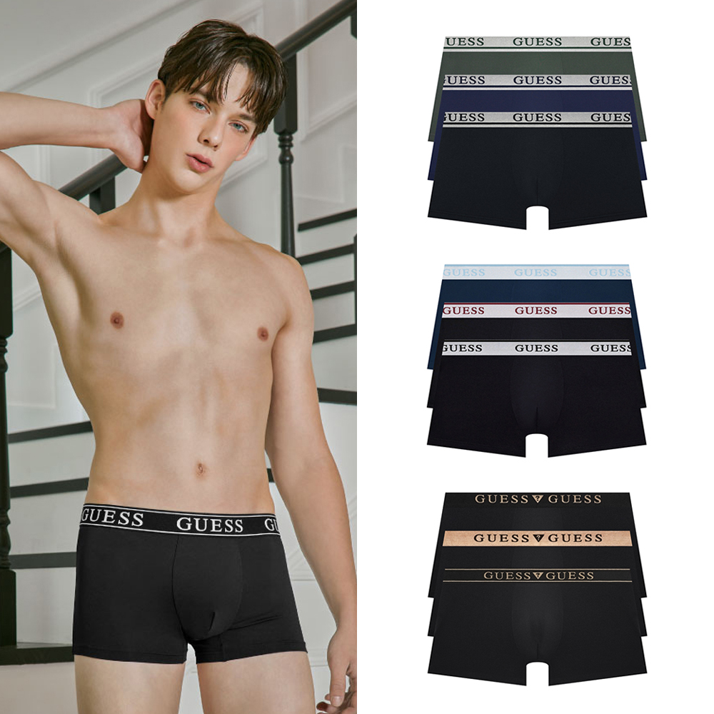 [게스언더웨어] 남성 베이직 로고밴딩 드로즈 사각팬티 속옷세트 [3PACK] : GUESSUNDERWEAR