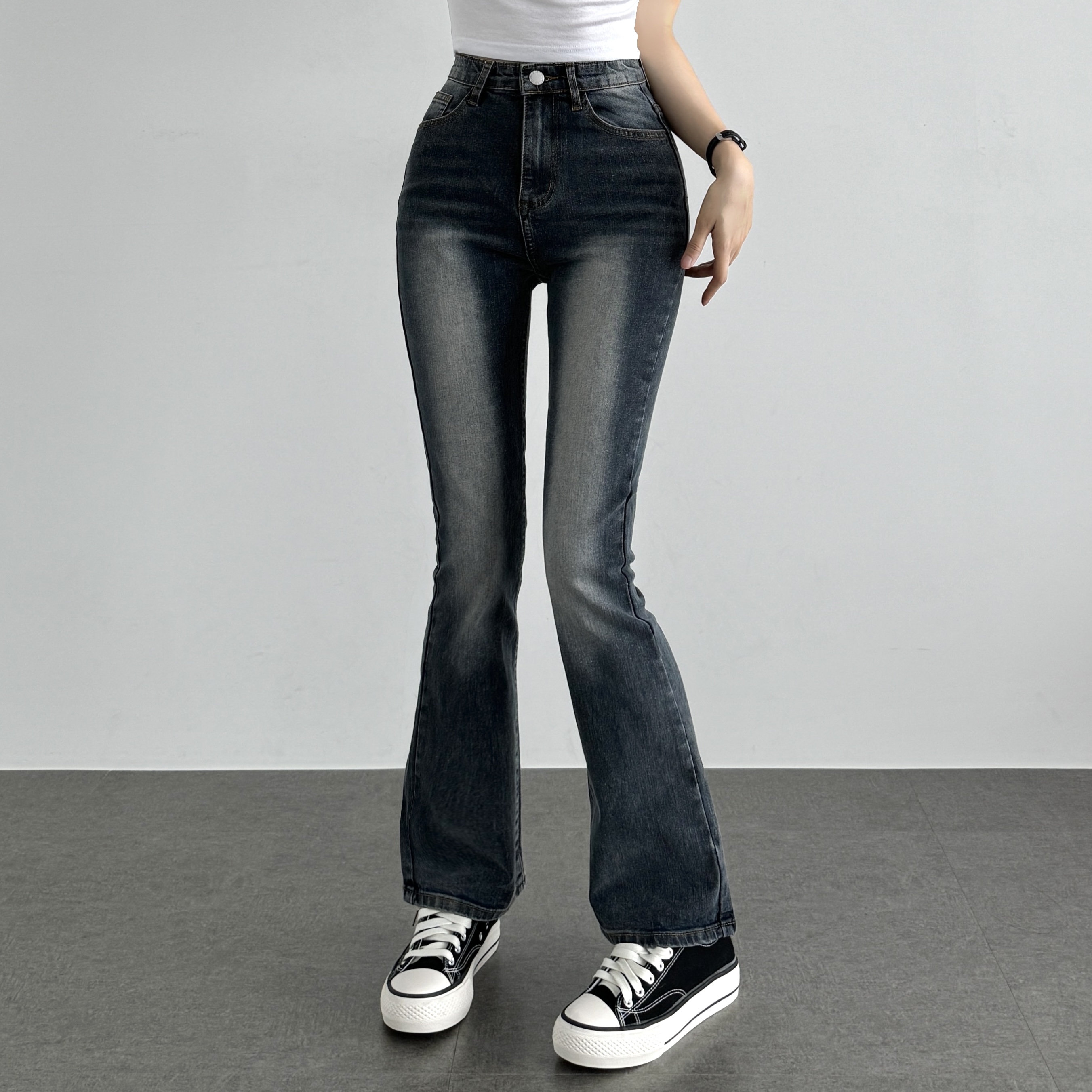 여성 키작녀 부츠컷 청바지 하이웨스트 세미부츠컷 골반뽕 청바지