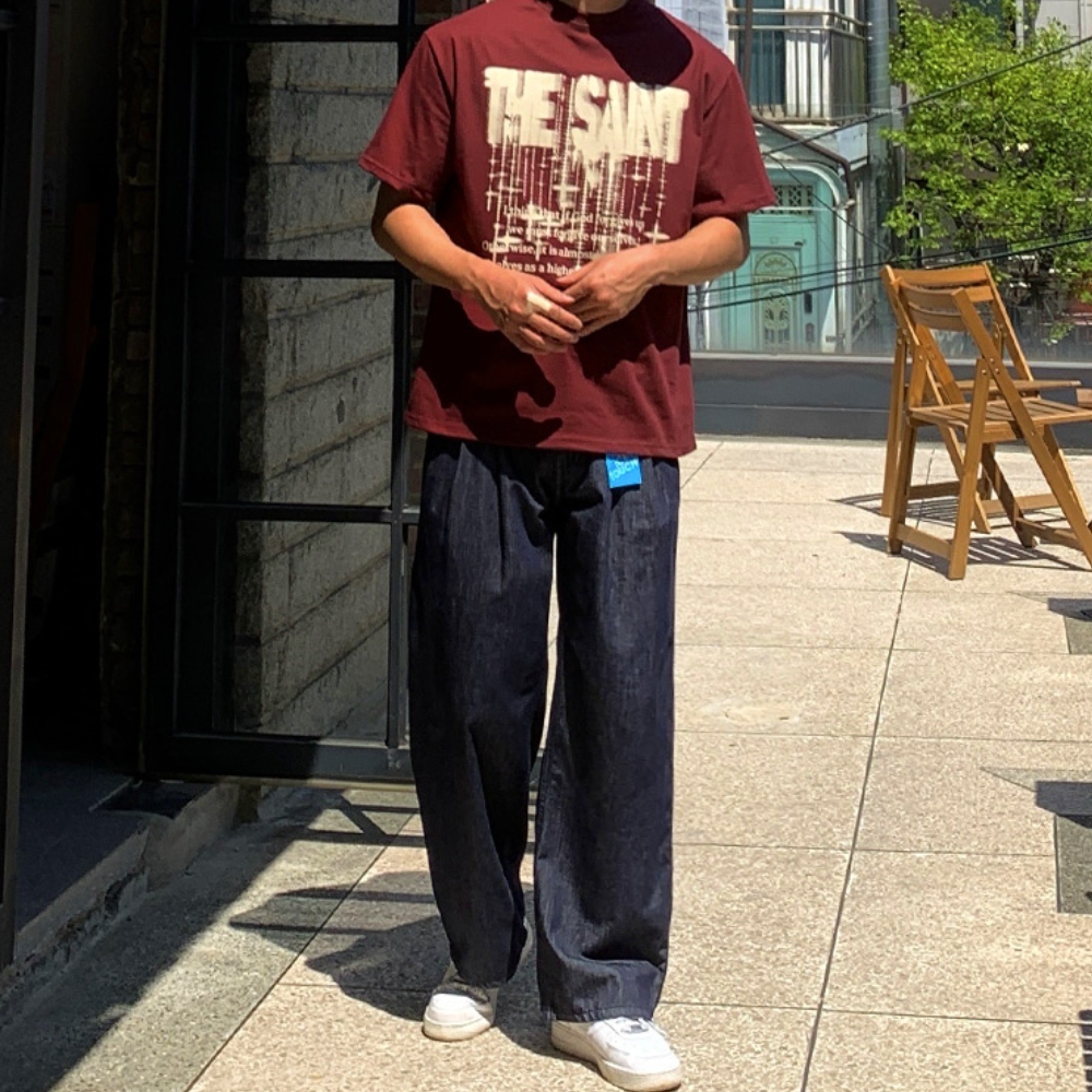 남자 여름 3단기장 아이스 쿨 린넨 논페이드 투핀턱 생지 와이드 데님 이미지 4