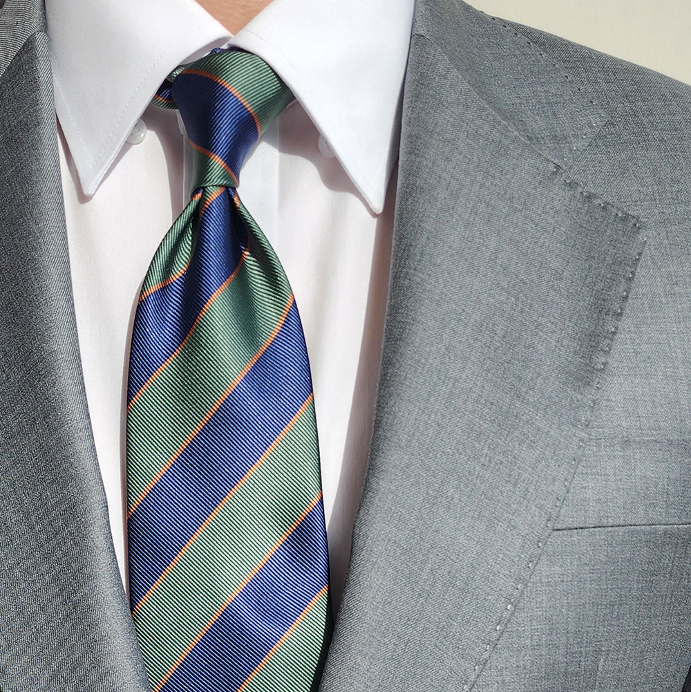 제임스핏 스트라이프 레지멘탈 네이비 그린 남자 정장 넥타이