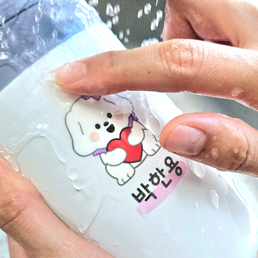 배경없는 방수 네임스티커 UV 투명 이름표 어린이집 흰데이지 귀염체