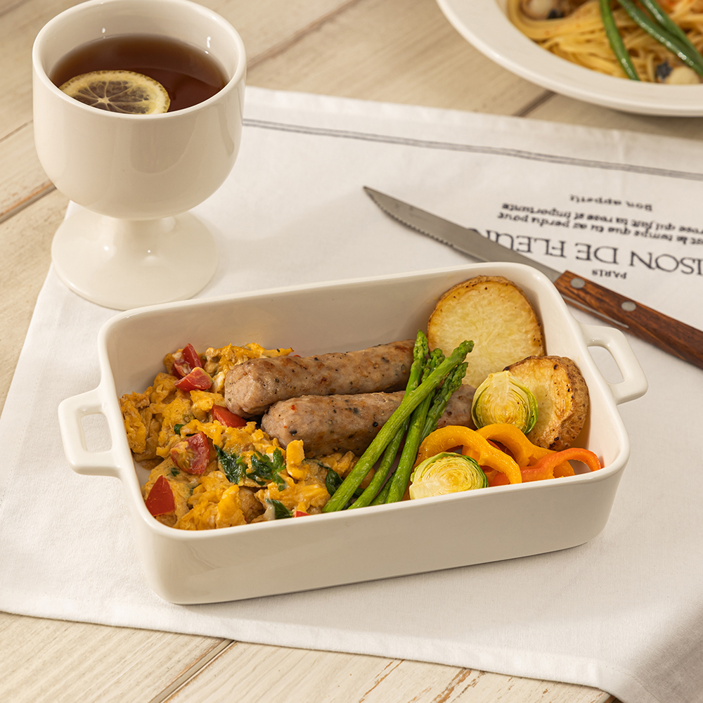 로렌스 크림화이트 양손 사각 그라탕기 도자기 오븐용기 파스타