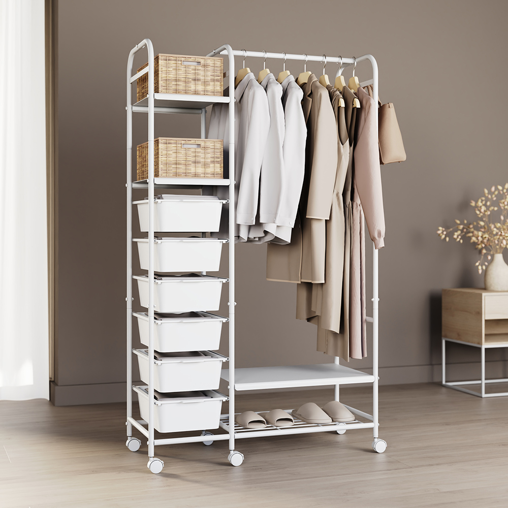 무베즈 수납형 이동식행거 드레스룸 고정식 스탠드 행거 기본형