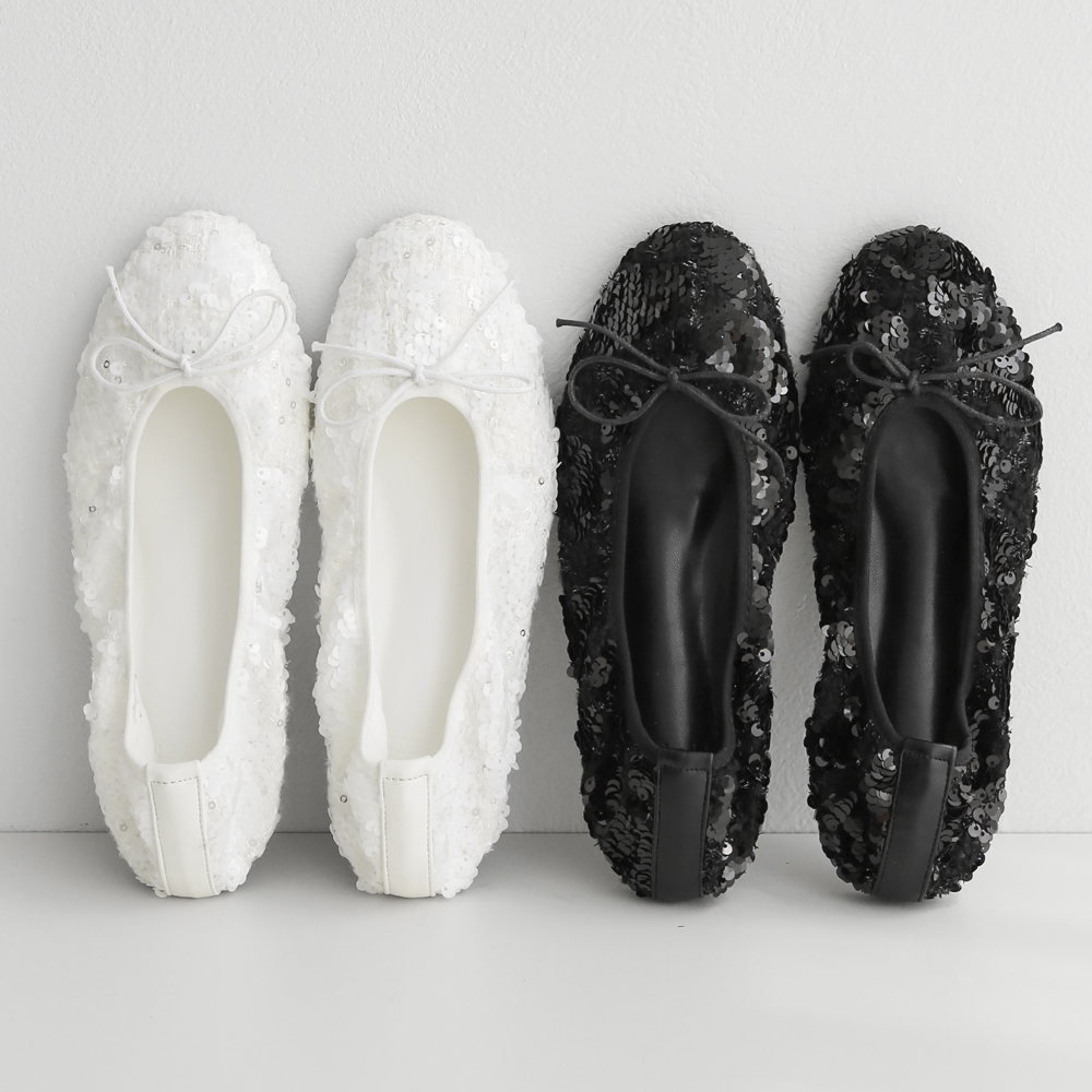 발편한 여성 빅사이즈 리본 플랫슈즈 스팽글 반짝이 데일리 발레리나