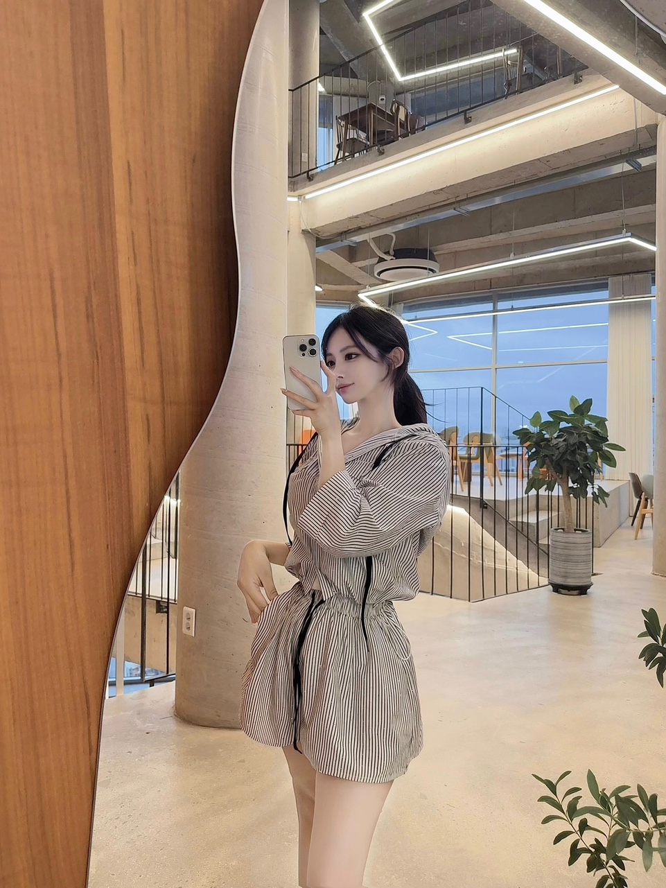 [장마룩추천!] 레인젤 7부 비즈 스트라이프 후드 숏팬츠 세트 상세 이미지 5
