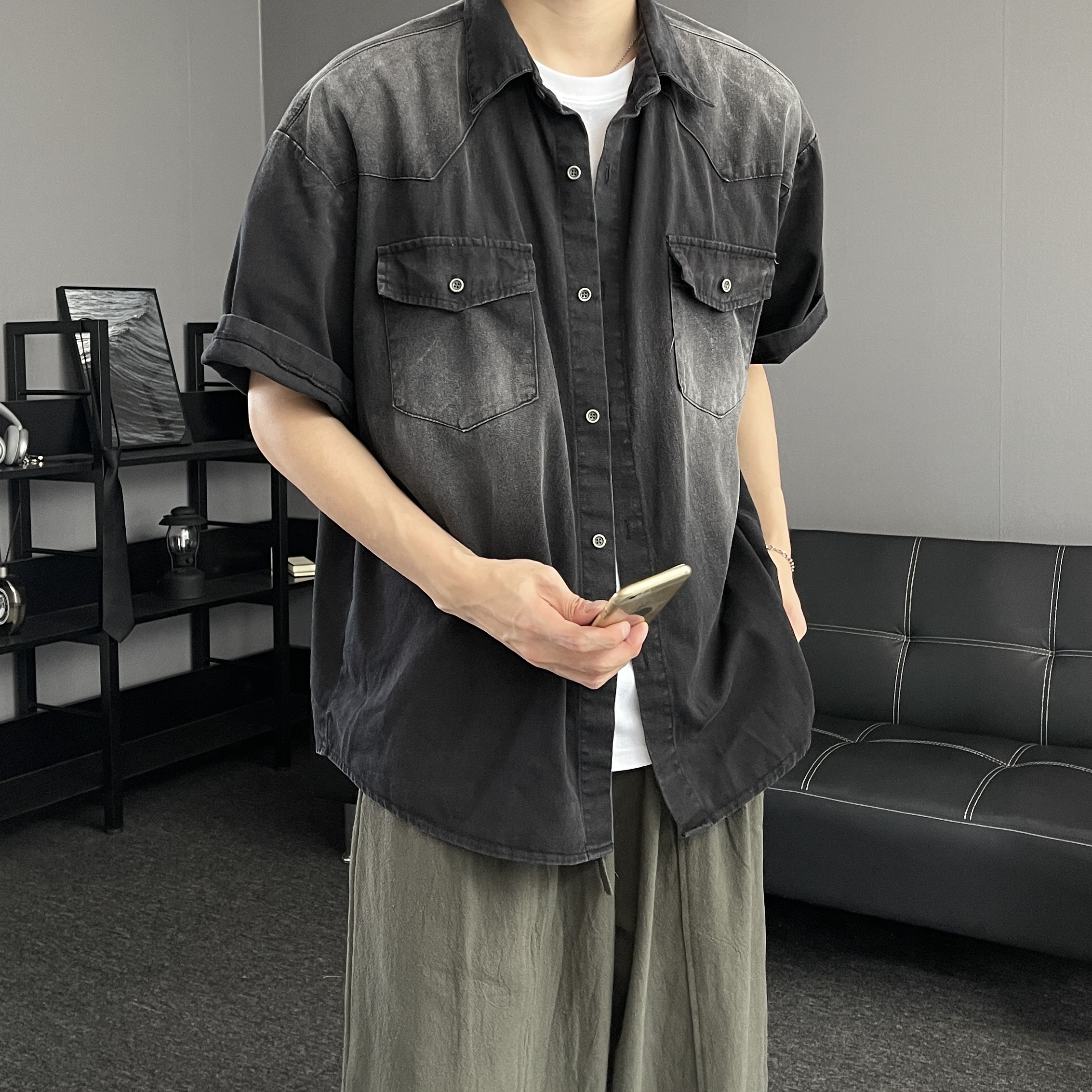 남자데님셔츠 흑청셔츠 남자반팔남방 이미지 7
