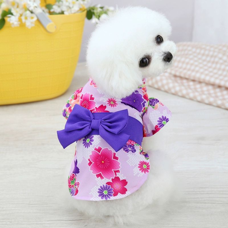 강아지 기모노 유타가 일본풍 고양이 애견 반려견 옷 핑크 벚꽃 기모노 XS 약 1~1.5kg - 상세 이미지 3