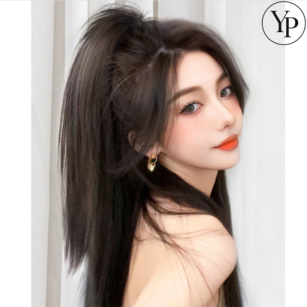 포니테일 집게가발 헤어뽕 인모 여자부분가발 긴머리 똑딱이 스타일변신 - 상품 이미지