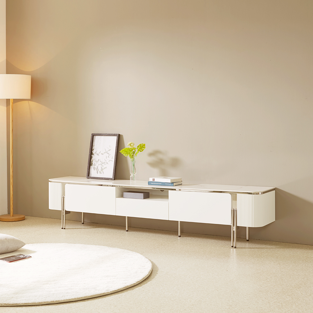 페라모 리고 2200 사이즈 실버 템바보드 세라믹 거실장 티비다이 TV 수납장