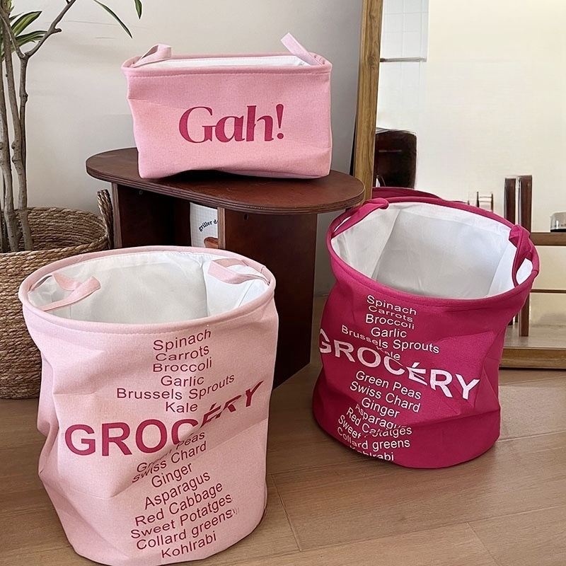 핑크핑크 손잡이 소품 장난감 패브릭 수납바구니 세탁 빨래바구니 2sizes