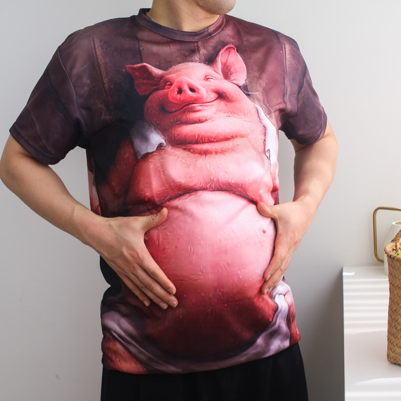 웃는 돼지 동물 반팔 티셔츠 티 옷 병맛 인싸 템 웃긴 재밌는 킹받는 밈 엽기 쓸데없는 - 상세 이미지 2