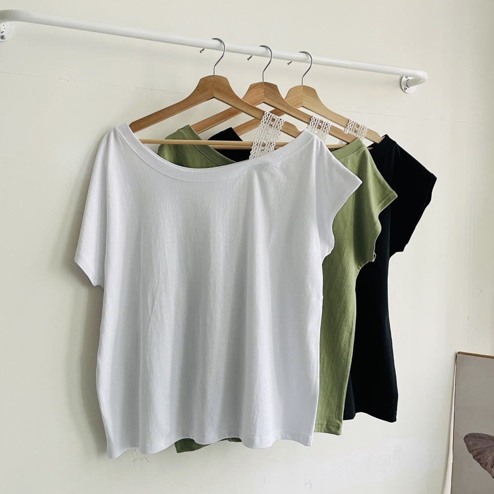 어깨트임티 오프숄더 레이스 여성 빅사이즈반팔티 박스티셔츠