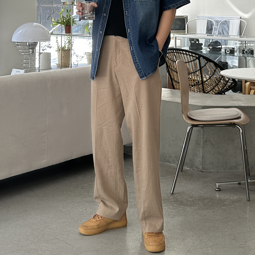 남자 여름바지 린넨 바지 밴딩 남자 와이드 슬랙스 - 상품 이미지