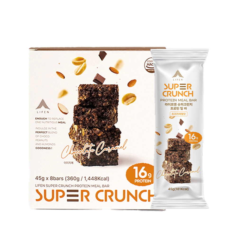 라이프엔 슈퍼크런치 프로틴밀 프로틴바 단백질바 초코카라멜맛 45g 8개입