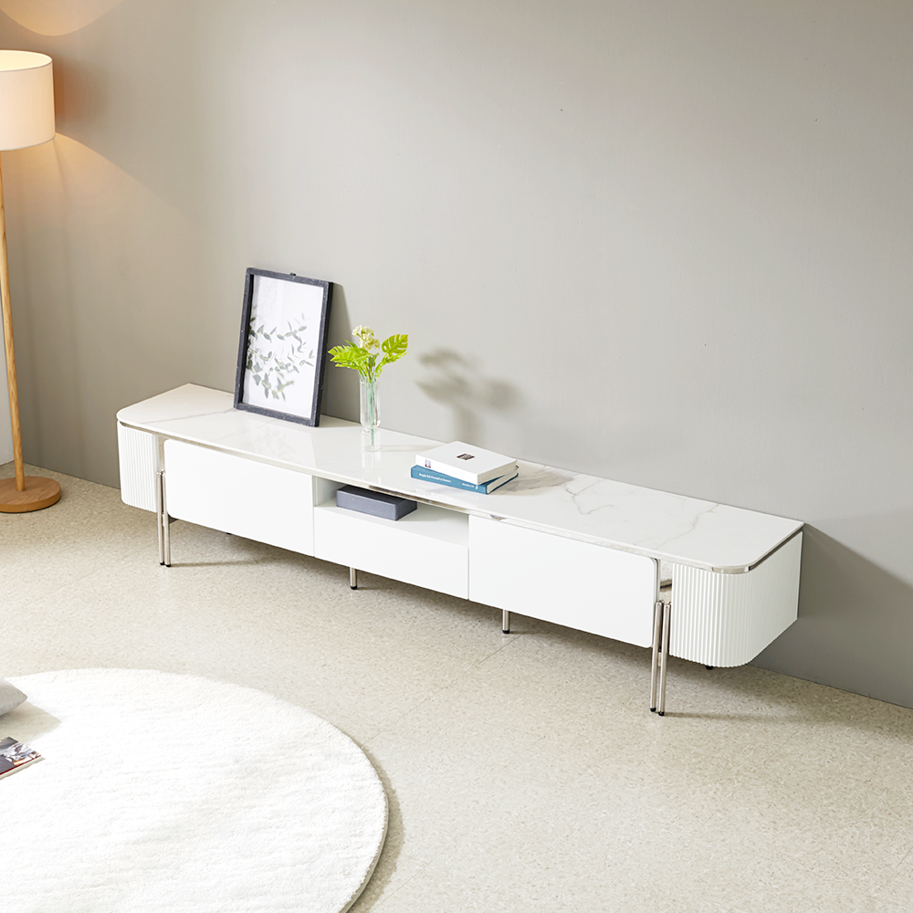 페라모 리고 2200 사이즈 실버 템바보드 세라믹 거실장 티비다이 TV 수납장