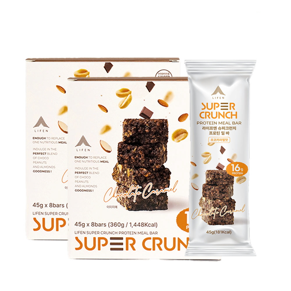 라이프엔 슈퍼크런치 프로틴밀 프로틴바 단백질바 미니 초코카라멜맛 45g 8개입, 2박스