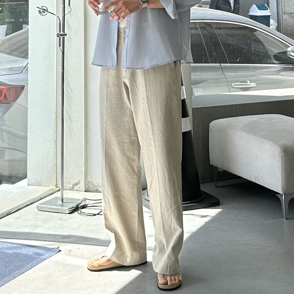 남자 여름바지 린넨 바지 밴딩 남자 와이드 슬랙스 - 상세 이미지 3