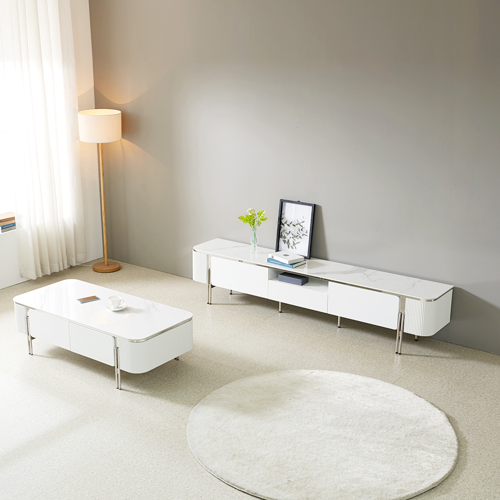 페라모 리고 2200 사이즈 실버 템바보드 세라믹 거실장 티비다이 TV 수납장