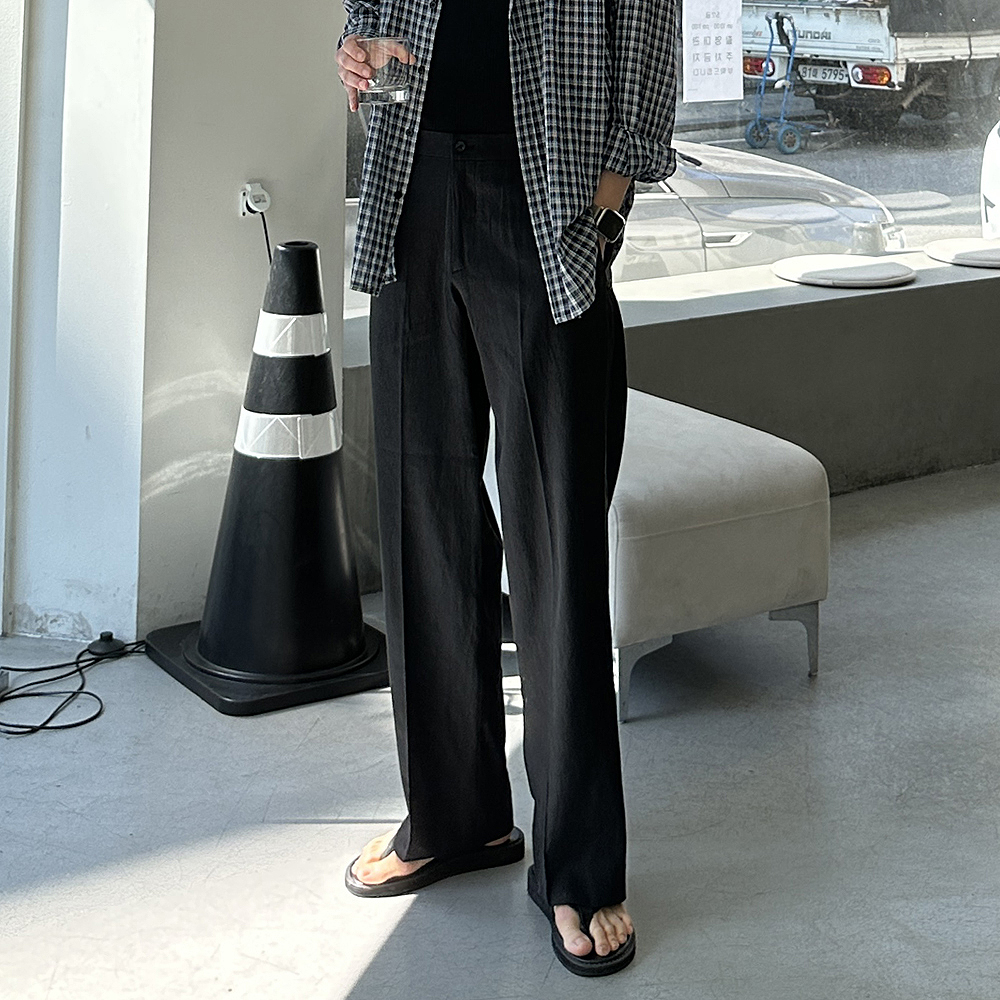 남자 여름바지 린넨 바지 밴딩 남자 와이드 슬랙스 - 상세 이미지 2