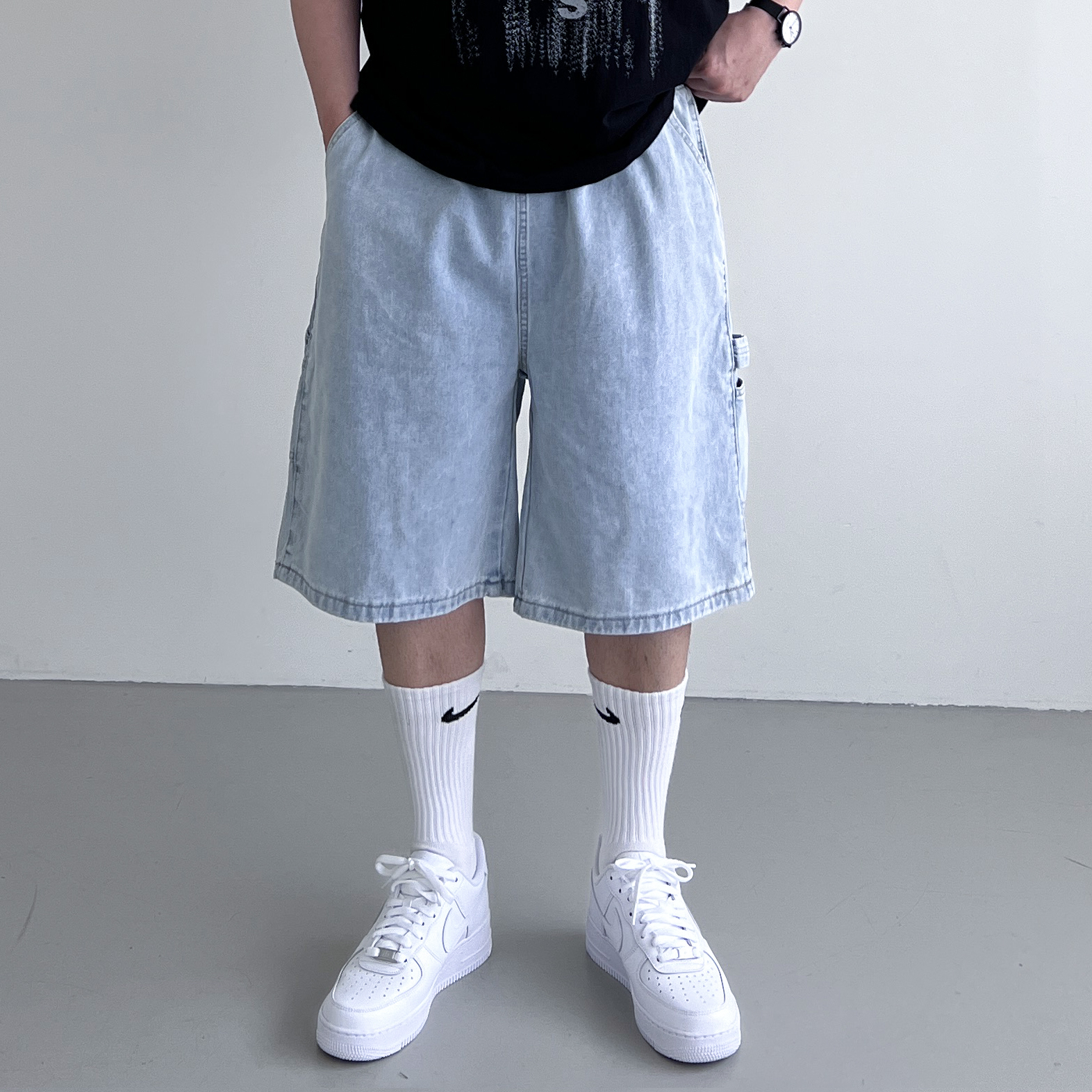 1+1 남자청반바지 남자버뮤다청바지 카펜터팬츠 통청바지 이미지 6