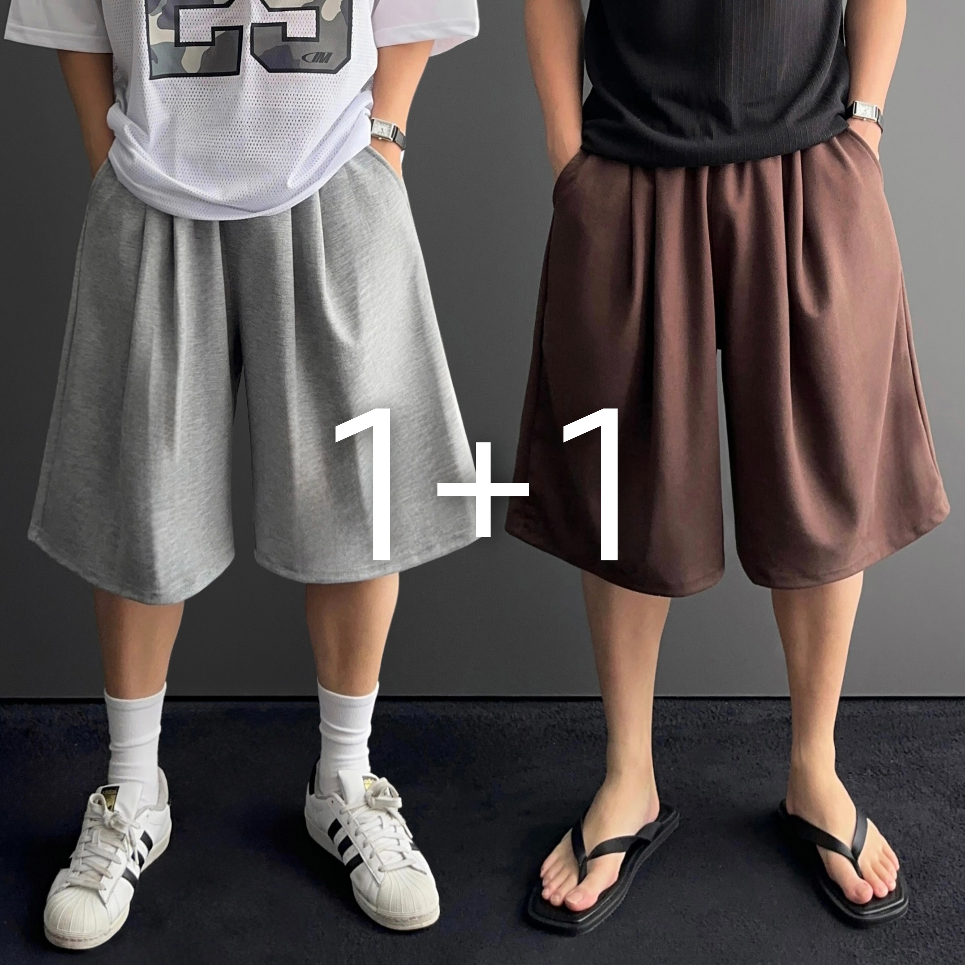 1+1 남자7부반바지 남자버뮤다팬츠 와이드반바지 - 상품 이미지