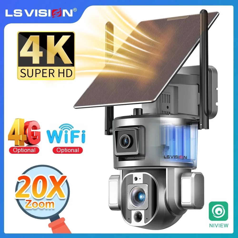 LS 비전 4K UHD 듀얼 스크린 태양열 구동 야외 CCTV 20X 양방향 추적 카메라 WiFi 20XZoom No Card : 리모주마켓