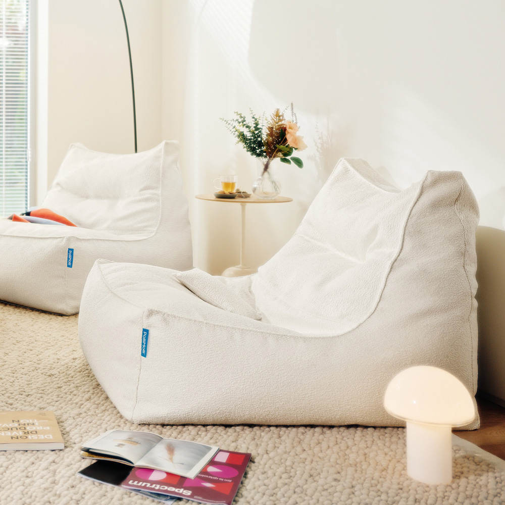 폴리몰리 빈백소파 1인용 대형 607B 부클레 좌식 쇼파 쿠션, 아이보리 (메시속커버, 선택안함)