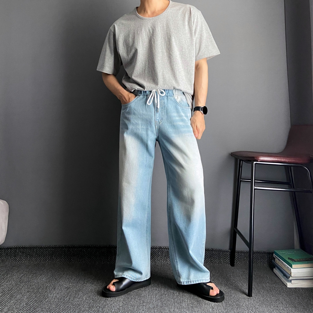 남자 U넥 유넥 반팔 무지 티 티셔츠 흰티 흰색면티 - 상세 이미지 5