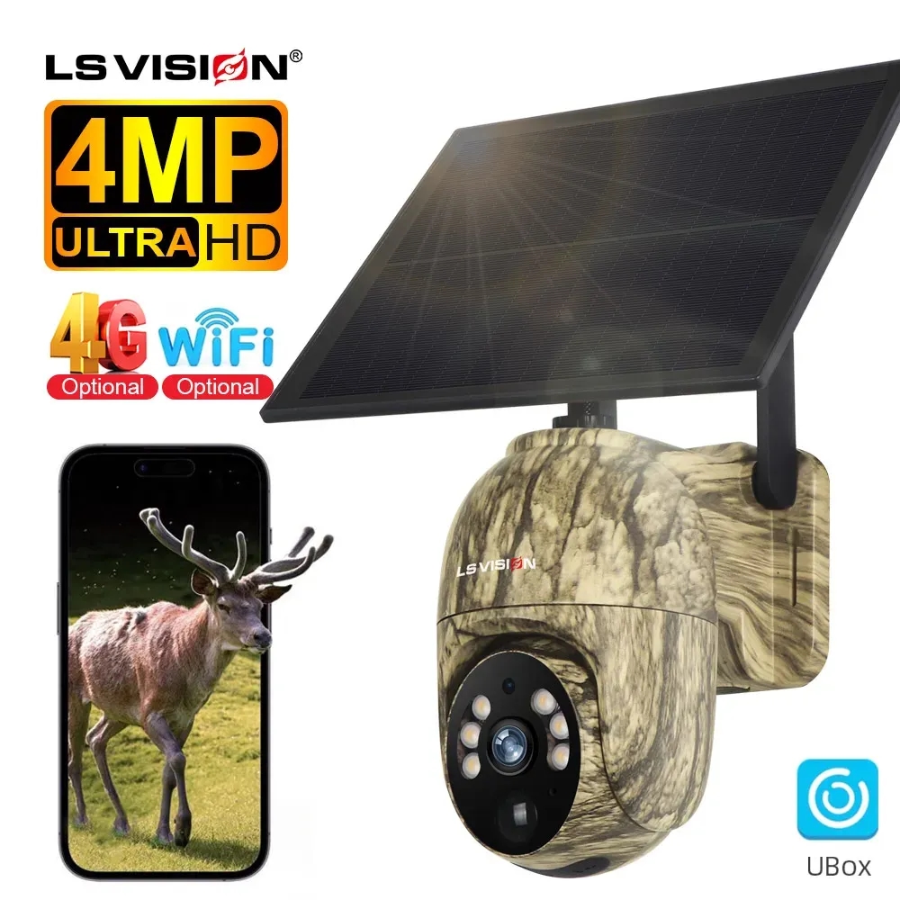 LS 비전 야외 태양광 트레일 인체 동물 감지 양방향 대화 IP66 방수 CCTV 2K 4G PTZ 4MP 카메라 WiFi Cam Add 32G : 리모주마켓