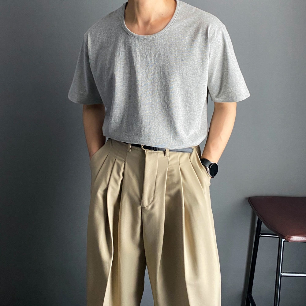 남자 U넥 유넥 반팔 무지 티 티셔츠 흰티 흰색면티 - 상세 이미지 2