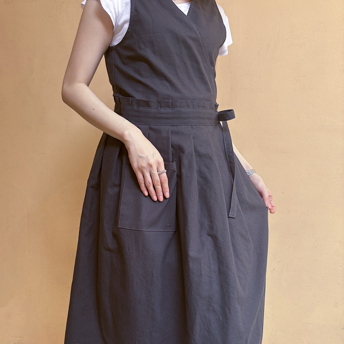 원피스형 주름 앞치마 린넨 광목 엄마의주머니 천아트반제품
