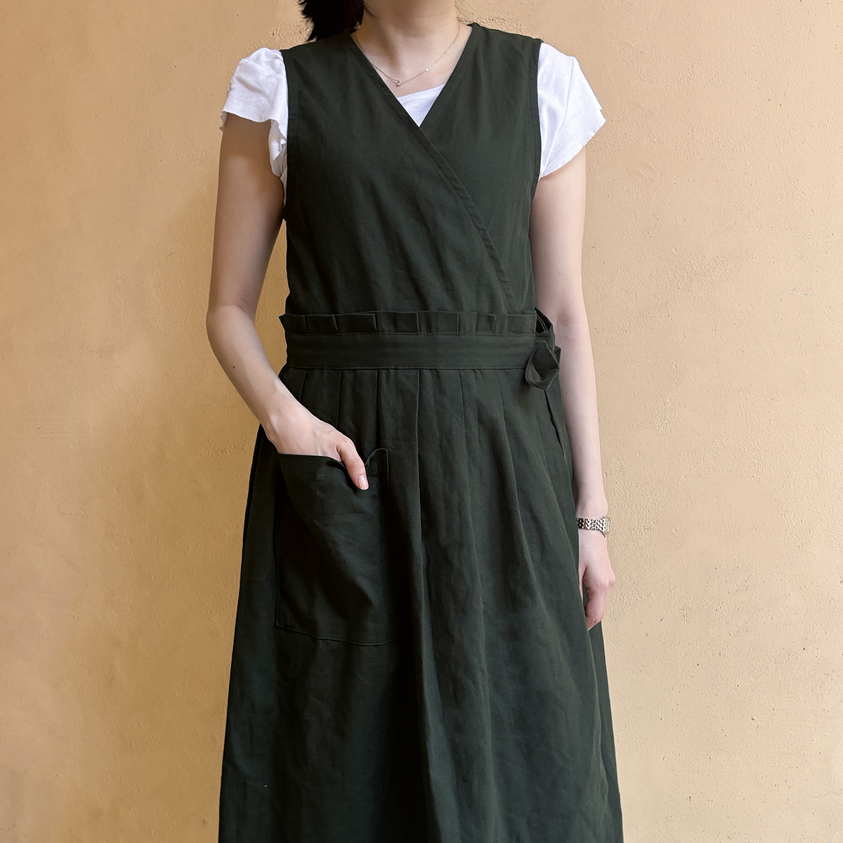 원피스형 주름 앞치마 린넨 광목 엄마의주머니 천아트반제품
