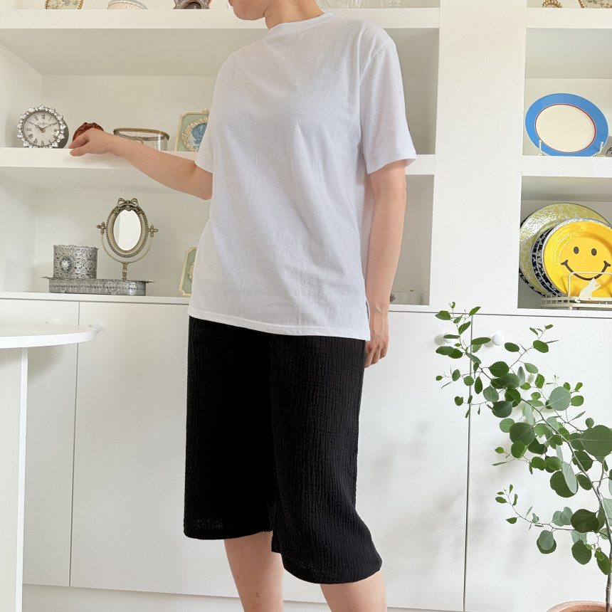 국산 면100잠옷 요루면 순면파자마바지 거즈면 블랙 7부 잠옷바지